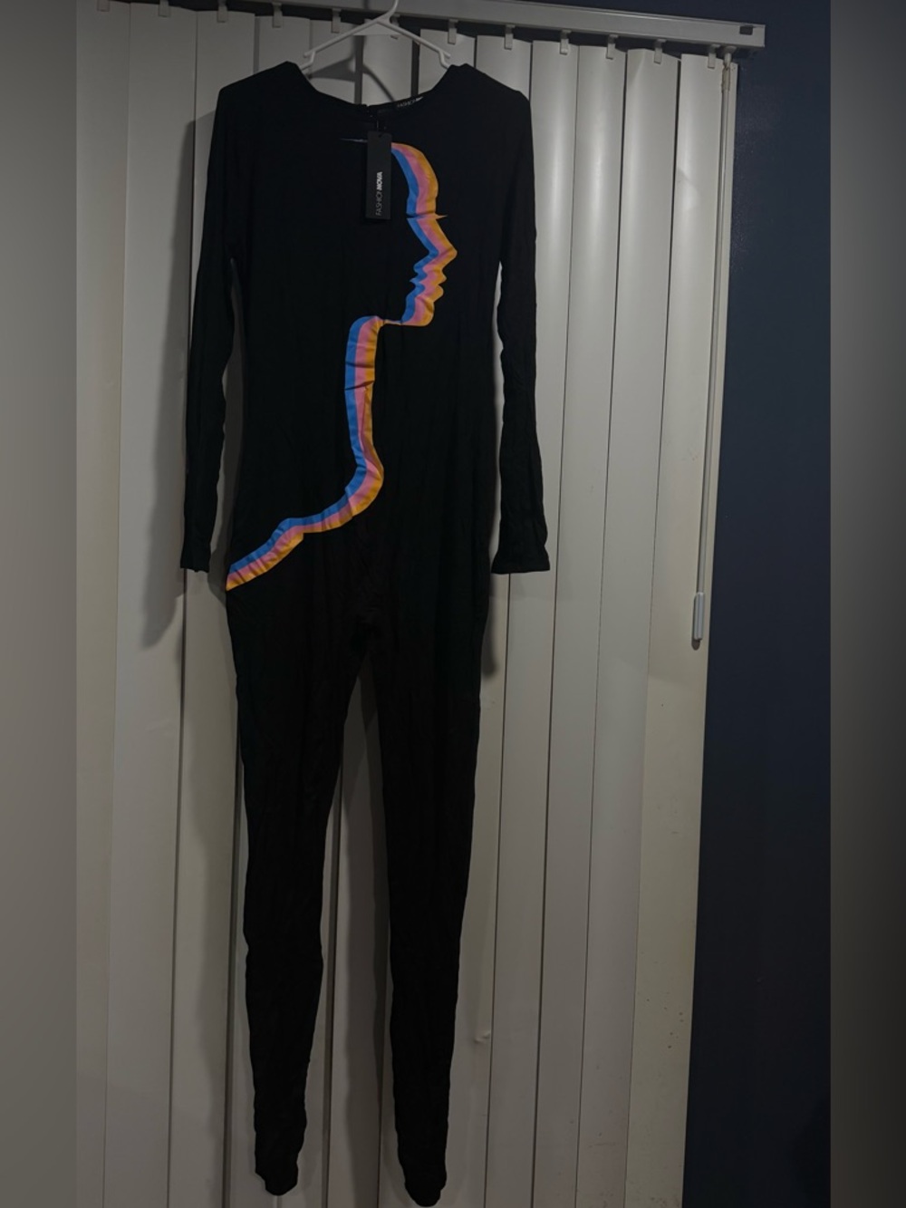 Black Women's Jumpsuit with Rainbow Side Stripe